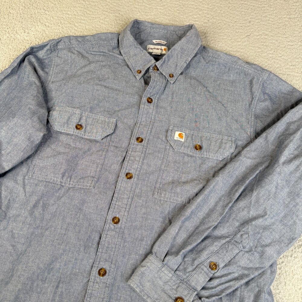 CARHARTT Shirt Mens XL Blue Chambray Relaxed Fit Long Sleeve Streetwear S202-499